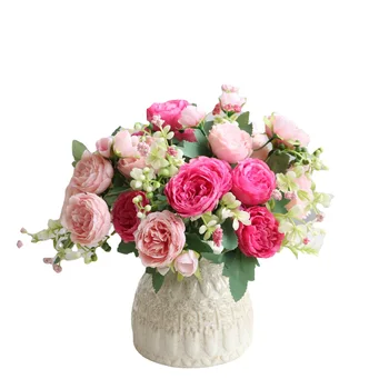  1 Букет от 5 Красиви Изкуствени Пионовидных Рози Копринени Цветя САМ Домашна Градина Вечерни Сватбени Декорации Фалшиви Цветя
