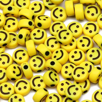  10x5 mm Жълти Акрилни Кръгли Мъниста Усмивка Свободни Мъниста За Бижута направи си Сам Гривна Ръчно изработени Колие Обици и Аксесоари