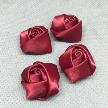  10шт 25 мм Сатен Лента Розата е Цветето на DIY Занаят Сватбени Апликация червено вино