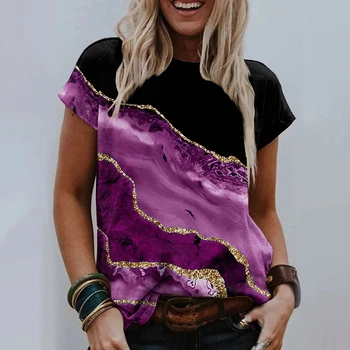  2022 Художествена картина с маслени бои на Модел, секси годишната жена топ с къс ръкав, Модни дамски тениска на средна възраст с кръгло деколте, Риза