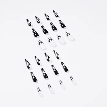  24 бр./компл. Черно-Бял Пламък Дизайн на Въздушната Нокти Френски с Пълно Покриване на Режийни Лепило за Нокти DIY Маникюр Инструменти За Дизайн на Ноктите