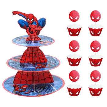  3 Нива На Marvel Spiderman Тема Поставка За Торта Супергерой Сгъваема Поставка За Кифли Деца Детски Рожден Ден Украса На Торта За Доставка Набор От