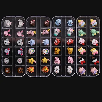  3D Декорация за нокти Kawaii от смола в кутия от 12 теми (домашни Любимци/Плодове/Сладолед/Момиче), Смесена форма, Мультяшные медальони, Аксесоари за маникюр&*&