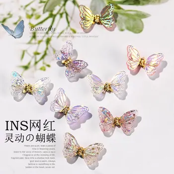  5 парчета на аврора пеперуда за декорация за нокти AB цветни 3D летяща пеперуда циркон декорации за нокти DIY аксесоари за маникюр