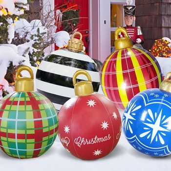  60 см Коледна Топка Украса Открит Коледно Украсени с Надуваем Балон PVC Гигантски Без Светлина, Големи Топки Играчка за Коледен Подарък