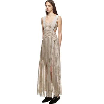  BLLOCUE Висококачествено Индивидуално рокля Огледалото 2021Runway Дизайнерско Дамско Модно отворено Дантелено Дълга рокля