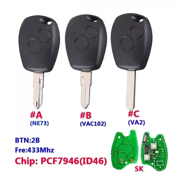  CN010009 Aftermarekt 2 Бутона за Дистанционно Управление Ключ С 433 Mhz PCF7946 За Renault/Kangoo II/Clio III Три Модела Ключове Остриета