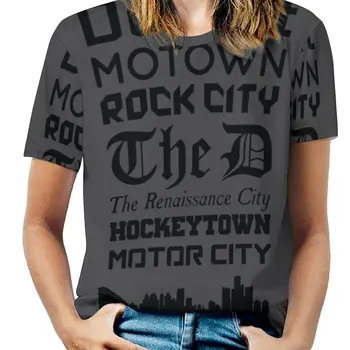  Detroit Is My Home-Black Edition 2360 Женска Тениска с Принтом, Всекидневни Свободен Пуловер с открити Рамене, Блузи, Модни дрехи, Бутала, Червен