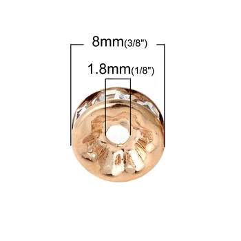  DoreenBeads Медни разделителни мъниста Rondelle, кръгли мъниста с цвят розово злато, прозрачен планински кристал с диаметър около 8 мм (3/8 
