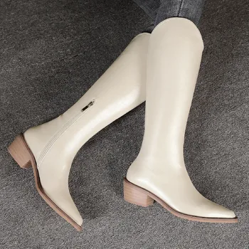  FEDONAS/2022; Стръмни лаконичен дамски ботуши до коляното; сезон Есен-зима; обувки от естествена кожа на дебелите обувки с остър пръсти; дамски Ежедневни обувки за Партита
