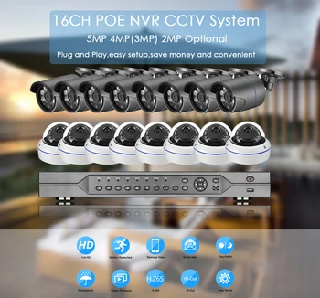  Gadinan 16CH 5MP NVR Система за видеонаблюдение, Система за разпознаване на лица 5MP 4MP Външна Аудио IP Камера Комплект за наблюдение Видео XMEye Отдалечен Преглед