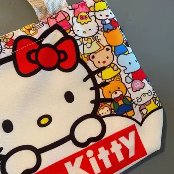  Kawaii Hello Kitty Мультяшная Холщовая Чанта Сладък Sanrio Преносима Преносим Чанта На Рамото Си Домакински Лека Дамска Чанта За Пазаруване Подарък