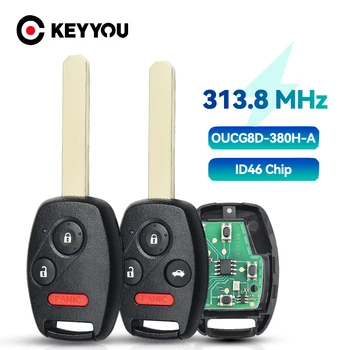  KEYYOU 313,8 Mhz Авто Дистанционно Ключ За Honda Odyssey Ridgeline Fit 2006-OUCG8D-380H-A 2 + 1 Бутон Ключодържател Управление с ID46