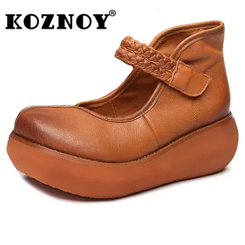  Koznoy / Луксозни дамски Сандали на танкетке на среден ток 6 см, Нови Летни обувки-лодка на платформата от естествена кожа с плетене на една кука, обувки-джапанки Pils