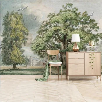  Milofi потребителски фото тапет декорация на дома, Европейският гора голямо дърво лосове живопис с маслени бои фон рисувани стенни