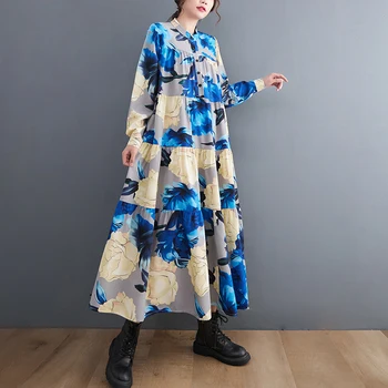  NYFS 2023 Ново Пролет-Есен Женствена Рокля с Дълъг Ръкав Vestidos Robe Elbise Модно Винтажное Рокля-Риза с Принтом