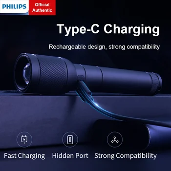 Philips Zoom Фенерче с Плавно Затъмняване Висок Капацитет Акумулаторна батерия Led Фенерче с Батерия 18650 за Самозащита Къмпинг