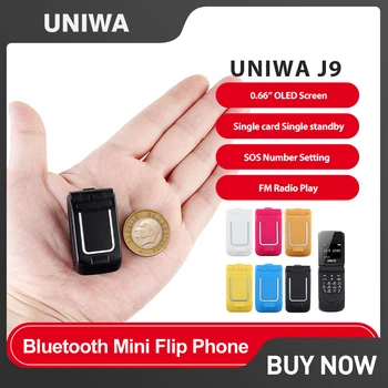  UNIWA J9 2G Супер Мини Флип Мобилен Телефон сгъваем Ключ Безжична Bluetooth Наречие FM Магически Глас Хендсфри Слушалки