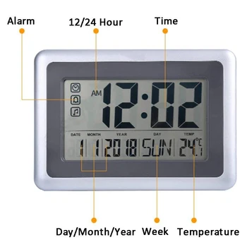  Атомни Стенни Настолни Часовници с по-Голям Дисплей с Вътрешна Външна Температура, Дата, Календар Дигитален Будилник Батерии за Стая