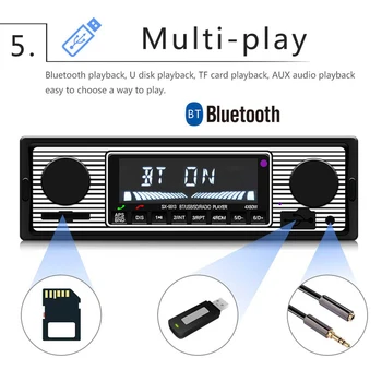  Винтажное Автомобилното радио Вграден MP3 плейър, Безжичен Bluetooth Мултимедиен Плейър AUX USB FM 12V Класически Стерео аудио плеър