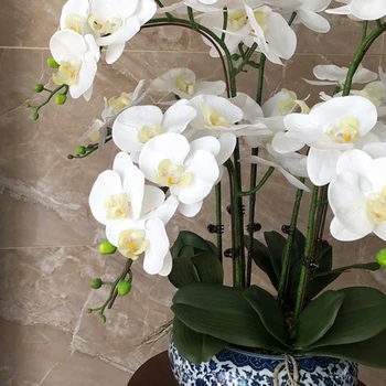 Големи Изкуствени Орхидея ПУ Истински Сензорен Ръчно Набиране От Изкуствено Стъкло-Голямата Изкуствена Договореност Без Вази за Украса на Дома