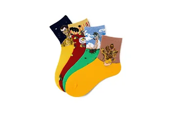  дамски мъжки чорапи Tide fashion street Van Gogh слънчоглед ново записване памучни чорапи Ретро корейски забавни щастливи чорапи