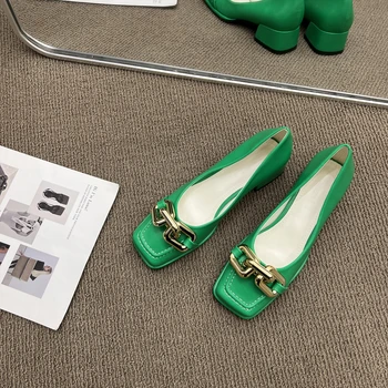  Дамски обувки с квадратна метална верига от ярки цветове, дамски обувки 2022 година, пролетно-есенна дамски обувки на висок дебел ток с отворени пръсти, Baotou