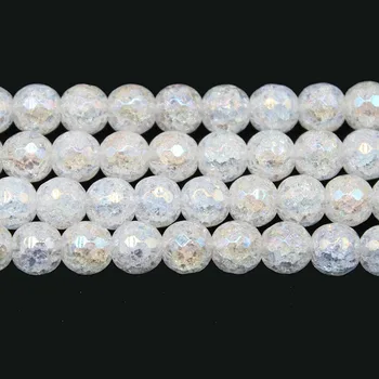  Естествен Камък Фасетиран AB Цвят на Сняг Треснутый Crystal Кръгли Свободни Мъниста За Бижута Колие направи си САМ Гривна 4 6 8 10 12 мм