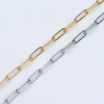  Златна /сребърна дълга кабелна верига истинско злато / месинг с родиевым покритие, размер овалния ниво 3,3x9 мм (# LK-272) / 1 метър = 3,3 фута