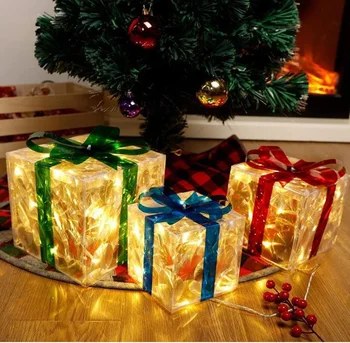  Коледа Светлинен Украса Подарък Кутия Украшение С Лък Коледно Осветление Кутия За Външно Осветление На Коледно Парти Тенис На Украшение