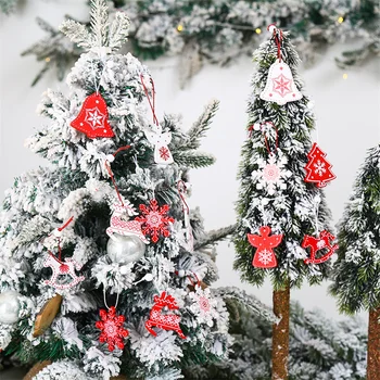  Коледна Снежинка с Камбанка Лосове Коледно Дърво Дървен Окачен Украшение Комплект Навидад 2022 Нова Година 2023 Подарък-Коледна Украса за Дома
