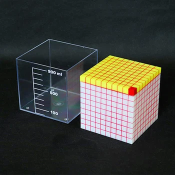  Куб с отрезной линия Обемът демонстрации на единица обем на Контейнер с обем 1 литър Учебни помагала по математика Дължина на страната 10 см