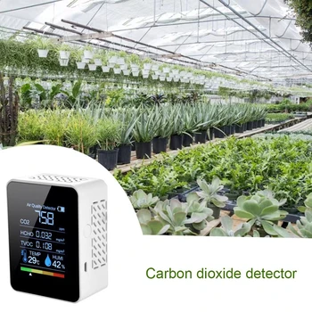  Многофункционален 5 In1 CO2 Метър Цифров Температура Влажност Тестер LCD Дисплей Детектор за Въглероден Диоксид за Качеството на Въздуха Монитори