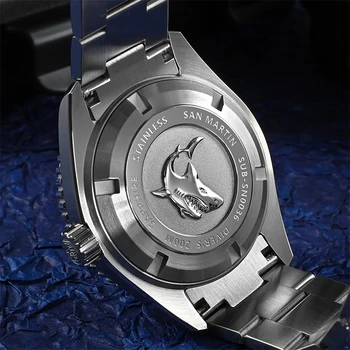  Мъжки часовник San Martin за Водолази 41,5 мм, Луксозни Автоматични Механични Ръчни Часовници, Сапфировые 200 М, Водоустойчив, BGW-9, Светлинен Керамични Панели