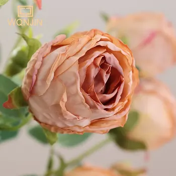  Нов Рози Цвете от Висок клас С Един клон, 5 глави, Ретро Роза, Есента Домашен Маса, Сватбена Украса, Реквизит За Снимки, Копринени Цветя