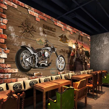  Персонализирана Настройка на Ретро Мотоциклет Тухлени Тапети Ресторант Кафене Творчески Декор на 3D Щампована Стенопис Papel De Parede 3 D