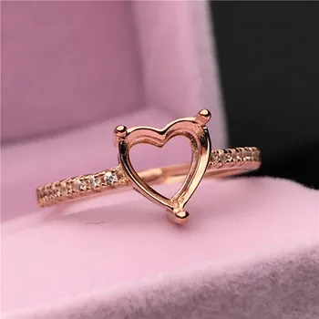  Пръстени във формата на сърце в основата на S925 сребърен пръстен в основата на опашка зубец монтаж на камък инкрустиран модни бижута направи си САМ жените хубаво