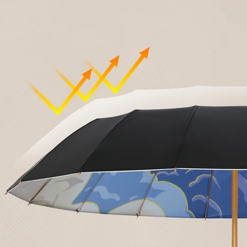  Ретро Ветрозащитный Анти-UV трехскладной Чадър с 16 Ребра Дървена Дръжка, Открит Чадър с Цветя във формата На Риба Феникс За Жени, Мъжки Чадър