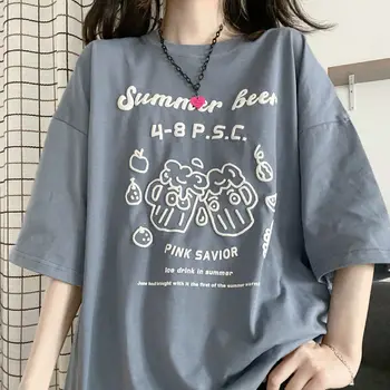  Тениски с принтом MINGLIUSILI Kawaii за жени, Корейската Мода, Дамска Мода, Къс Ръкав, 2022, Нови Летни Тениски Оверсайз