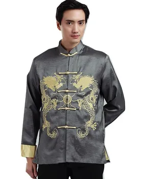  Шанхай история на китай Яке за мъже китайската традиционна облекло риза с дракон китайската традиционна яке с дракон Мъжки